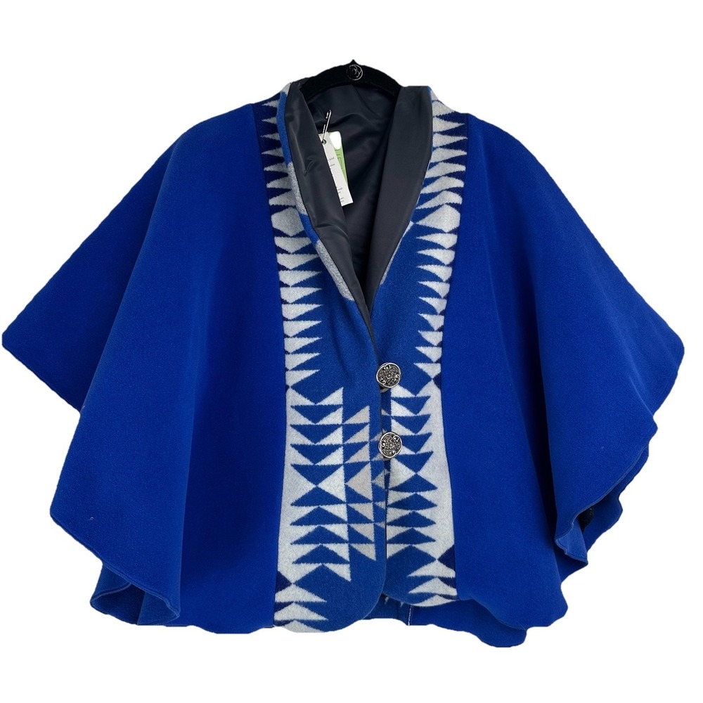 Ashfield Collection Reversible Fleece Poncho‎ Blue Aztec Weather Resistant